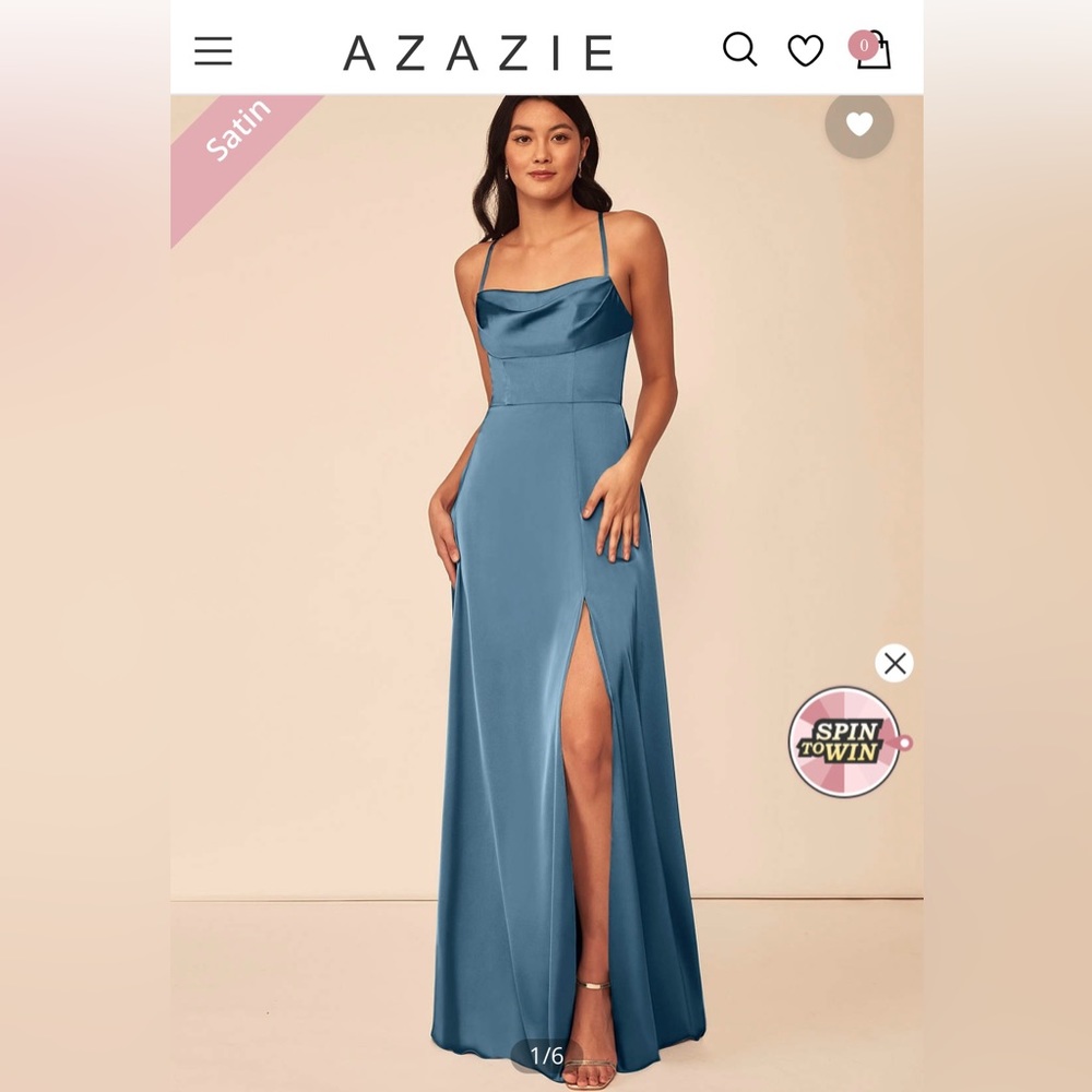 Azazie Clove Bridesmaid dress. Size: A8 Fabric: Stretch Satin Color: Bermuda